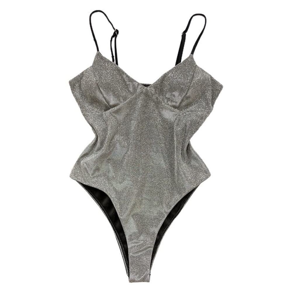 Glittery Monokini Bathing Suit sz M Silver Glittery Swimsuit